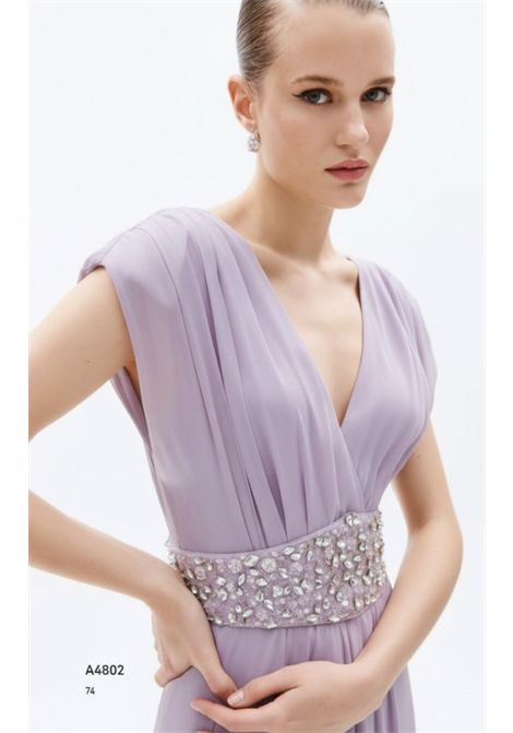 Abito Lungo in Chiffon con Scollo a V e Cintura Gioiello ALLURE | Abiti | A4802 A4802CINDIGO